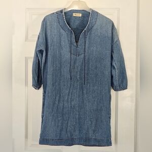 Madewell Women's Denim Artiste Mini Tunic Shift Dress with Pockets Blue Size S